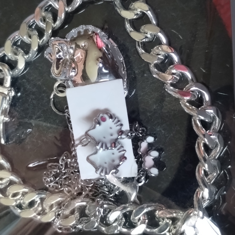 Silver Chain Bracelet with Hello Kitty Charm And Silver Link Bracelet. - Picture 2 of 3